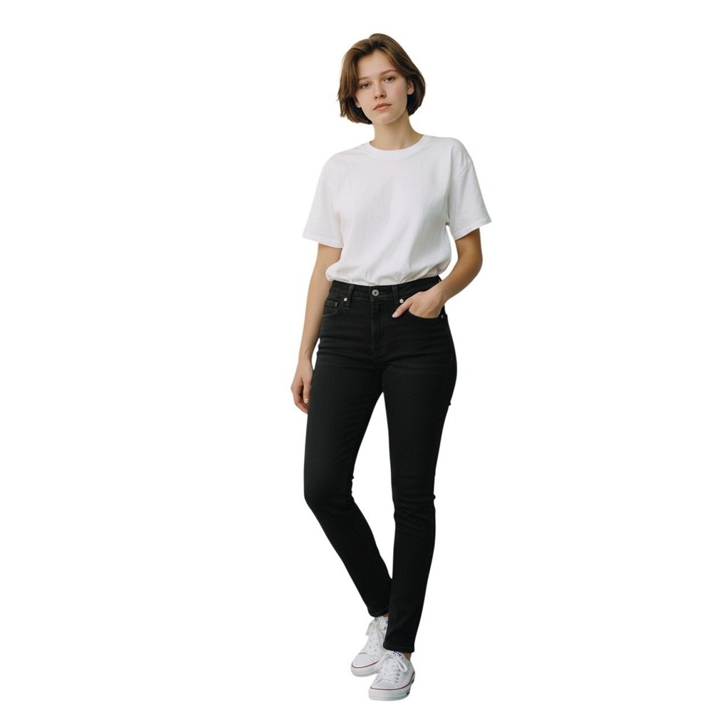 Levi's 711 Skinny Jeans Black Distressed 30x27 Raw Hem Edgy Rocker Minimalist